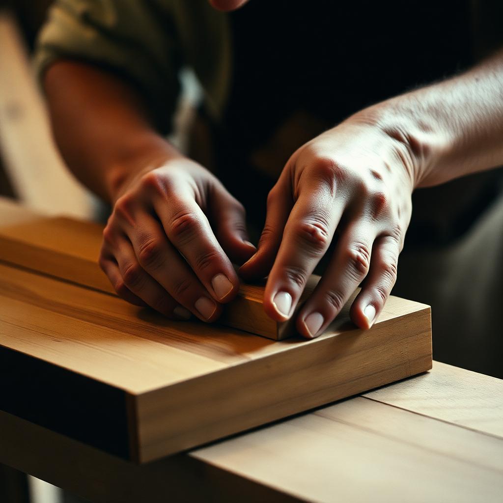 A craftsman's hands working quietly on fine wood.